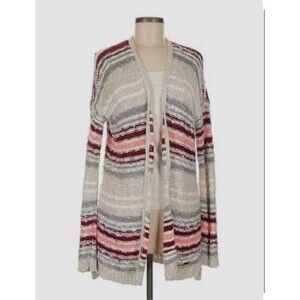 Hollister Longline Knit Cardigan-Size XS/S-Striped-Open Front-Slouchy-Preppy
